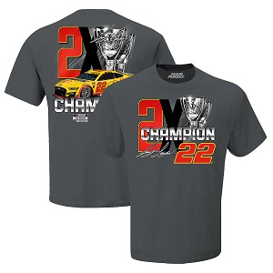 Joey Logano #22 2022 NASCAR Champion gray two sided t-shirt
