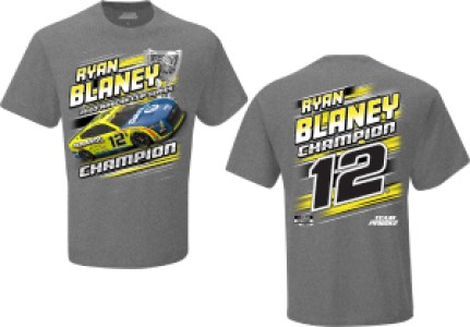Ryan Blaney #12 2023 NASCAR Champion 2 sided gray  t-shirt 